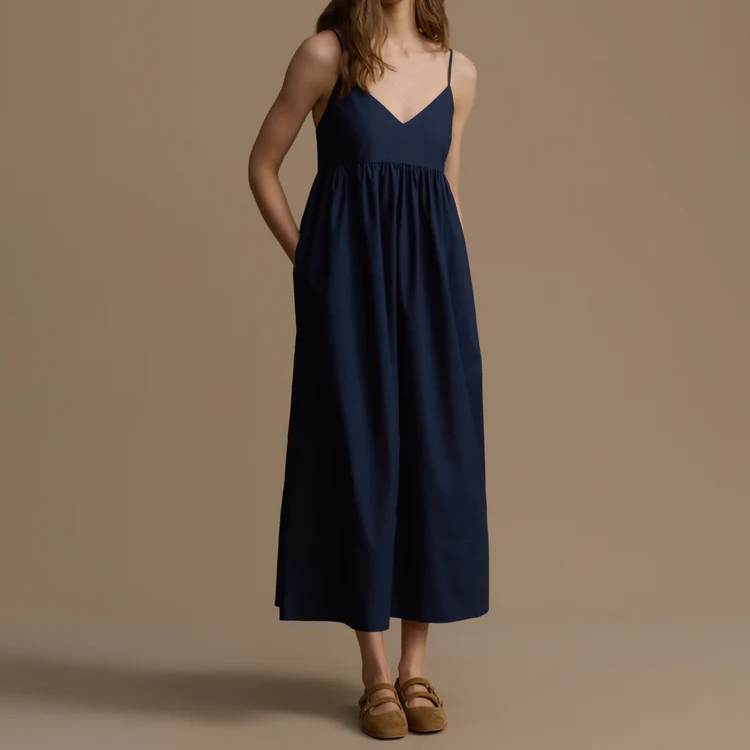 Vestido midi tirantes escote en V holgado